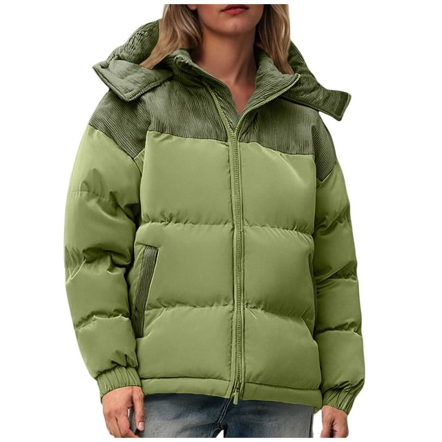 Parka Décontractée à Manches Longues avec Capuche et Col Montant à Fermeture Éclair pour Femmes