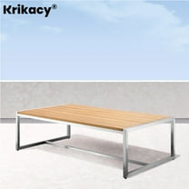 Krikacy Stainless Steel & Teak Top Outdoor Coffee Table,All-weather Side Table,for Patio Deck,Teak