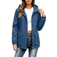 thumbnail image 2 of Xaqiouau Women Hooded Waterproof Mid Length Rain Jacket Casual Drawstring Windbreaker with Flap Pockets Lightweight Outdoor Coat, 2 of 6