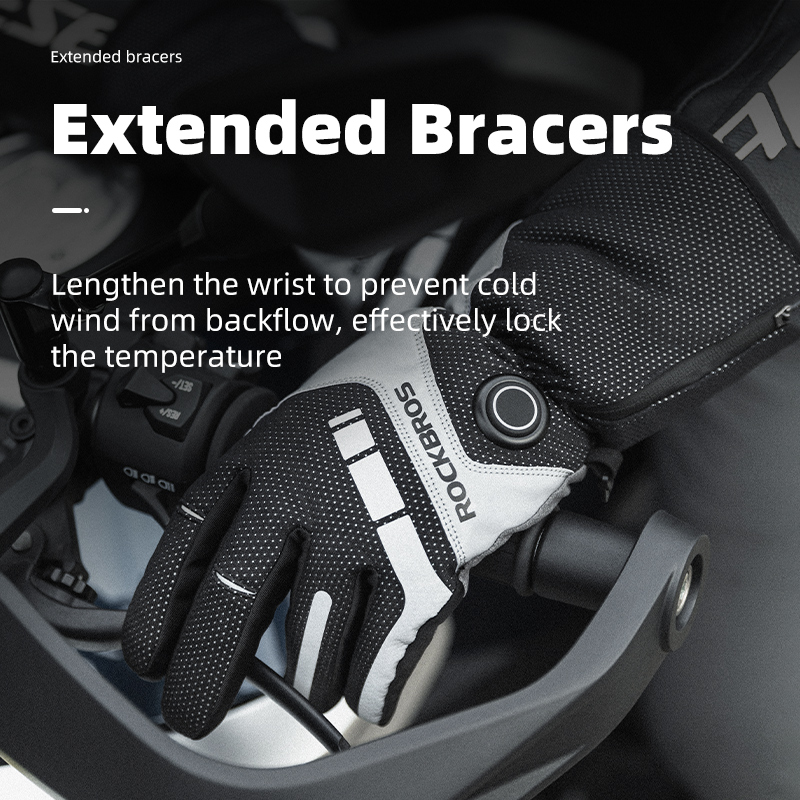 ROCKBROS Electric Winter Heating Gloves Rechargeable Thermal Mittens Cycling Gloves with Hidden Pocket Design Touchscreen Sensitive Waist Hook 3 Gear Adjustment Gloves