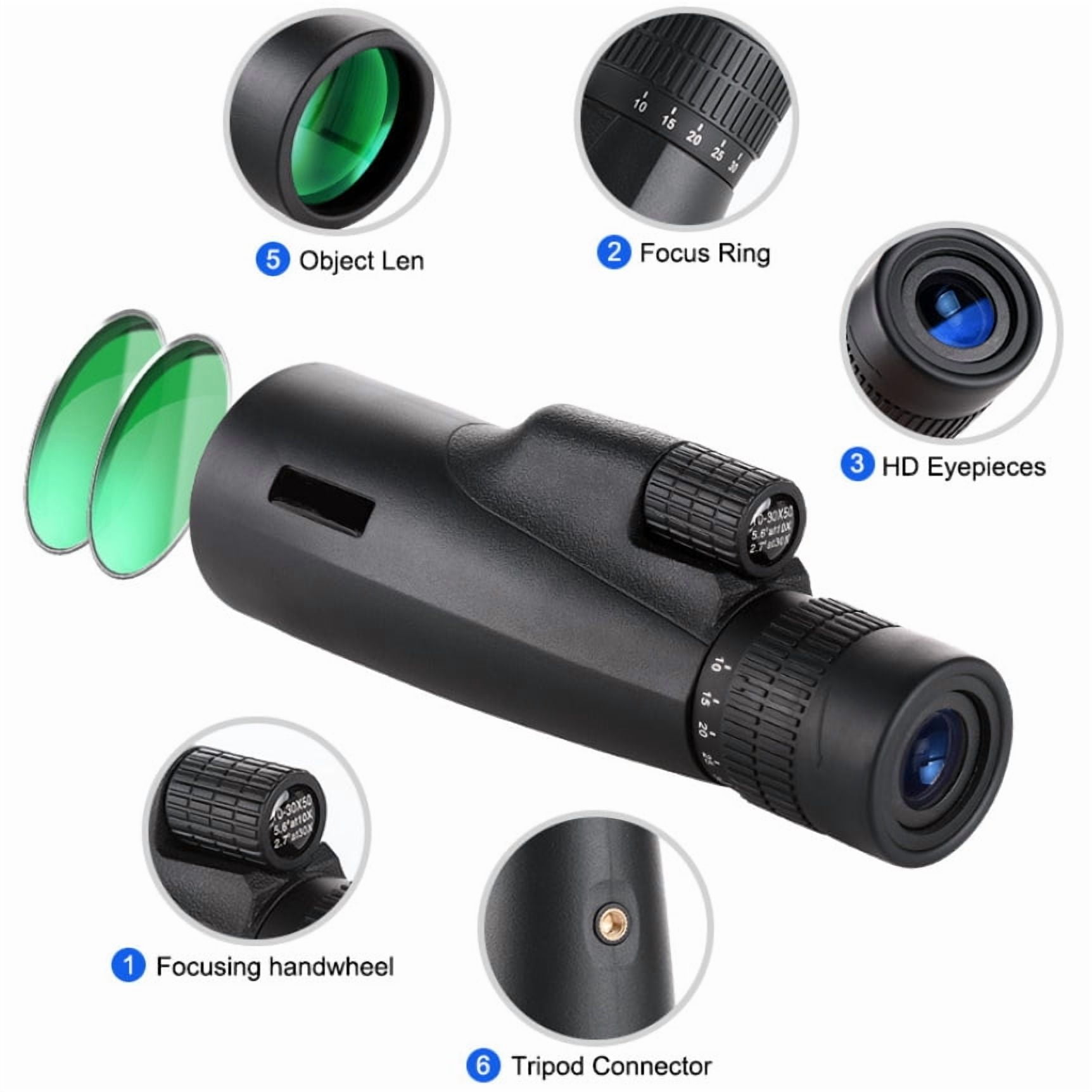 10-30x50 Monoculars Telescope Zoom Bak4 Prism HD Optics Powerful Binoculars Night Vision Waterproof For Camping Hunting