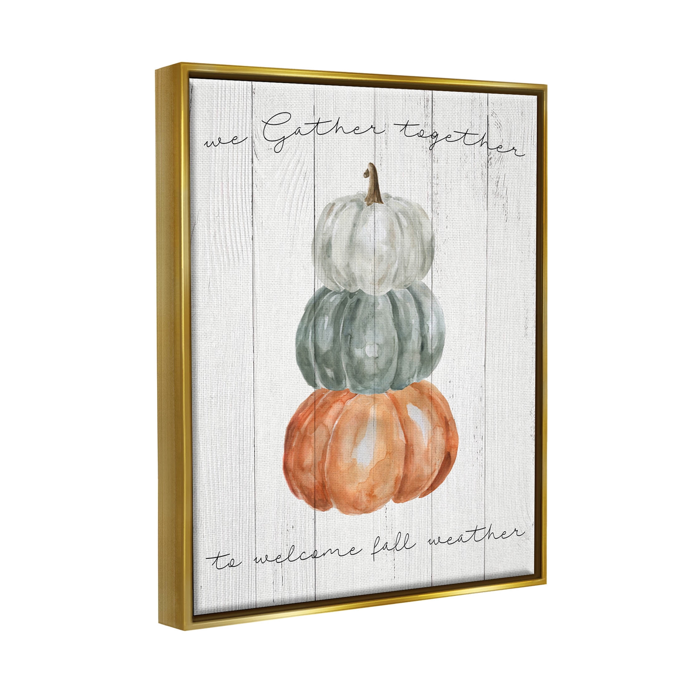 Stupell Industries Gather Together Fall Weather Pumpkins Graphic Art Metallic Gold Floating Framed Canvas Print Wall Art, Design by Livi Finn