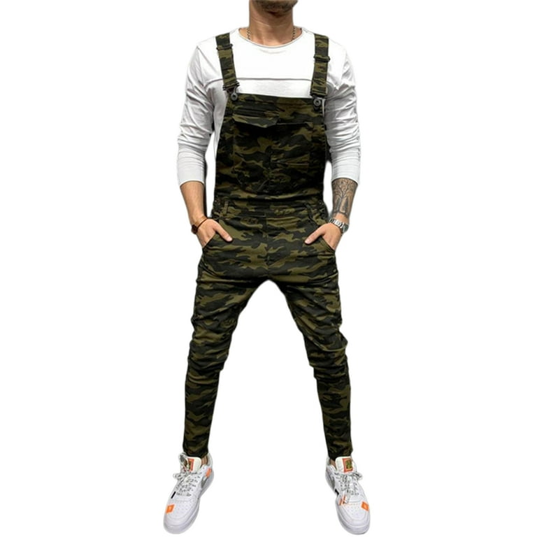 Puloru Mens Overalls Skinny Jeans Denim Vintage Destroyed Ripped