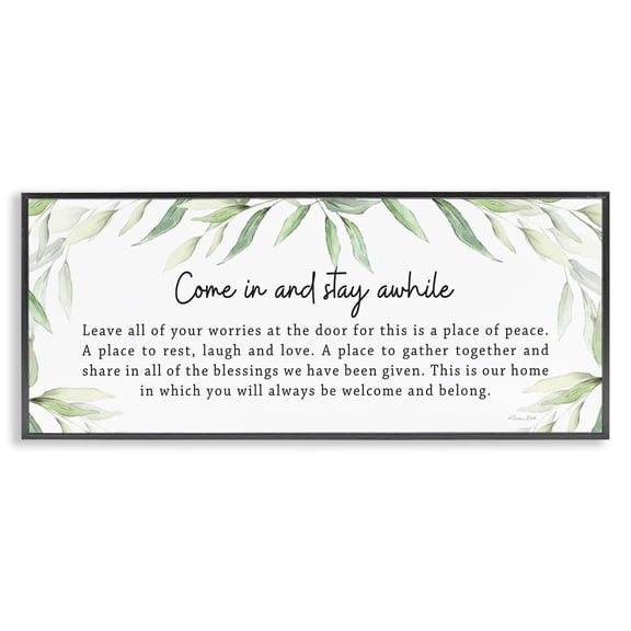 Stupell Industries Welcome & Belong Sentiment Plants & Flowers Painting Black Framed Art Print Wall Art, 24 x 10