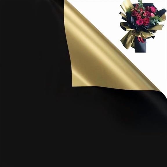 20 Sheets Double Sided Golden Flower Wrapping Paper Black Waterproof Fresh Flower Packing Material Florist Bouquet Supplies DIY Craft Gift Packing(Black)