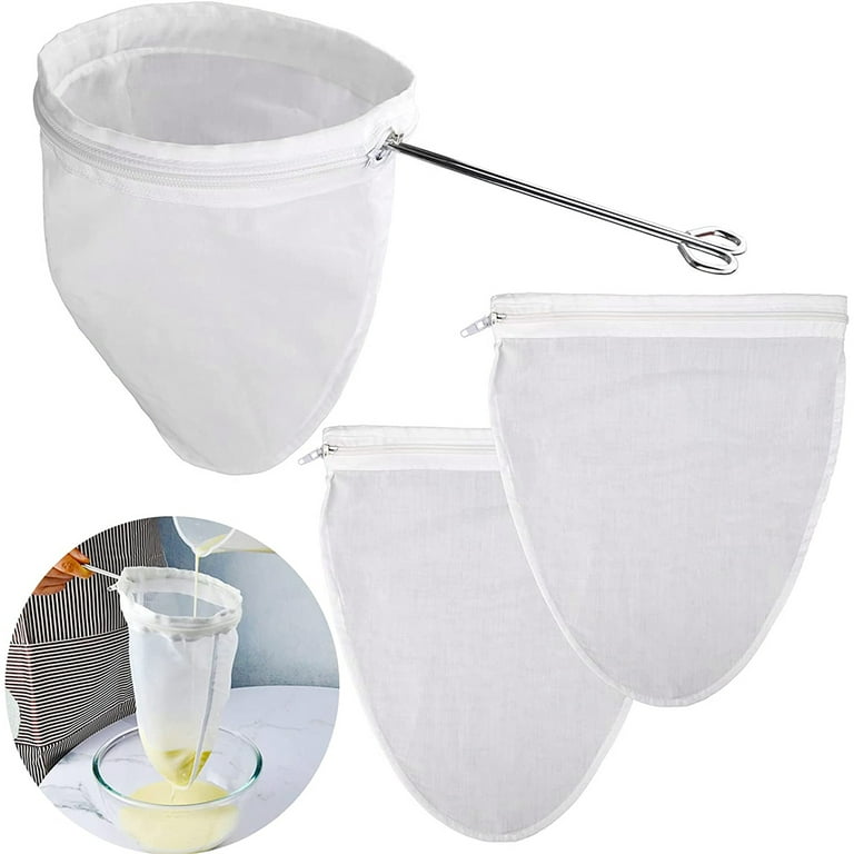 Grusce 3 Pcs Reusable Nut Milk Bags Cheese Cloths for Straining,Ultra Extra Fine Mesh Jelly Juice Honey Food Sieve Strainer for Juicing,Coffee Pulp