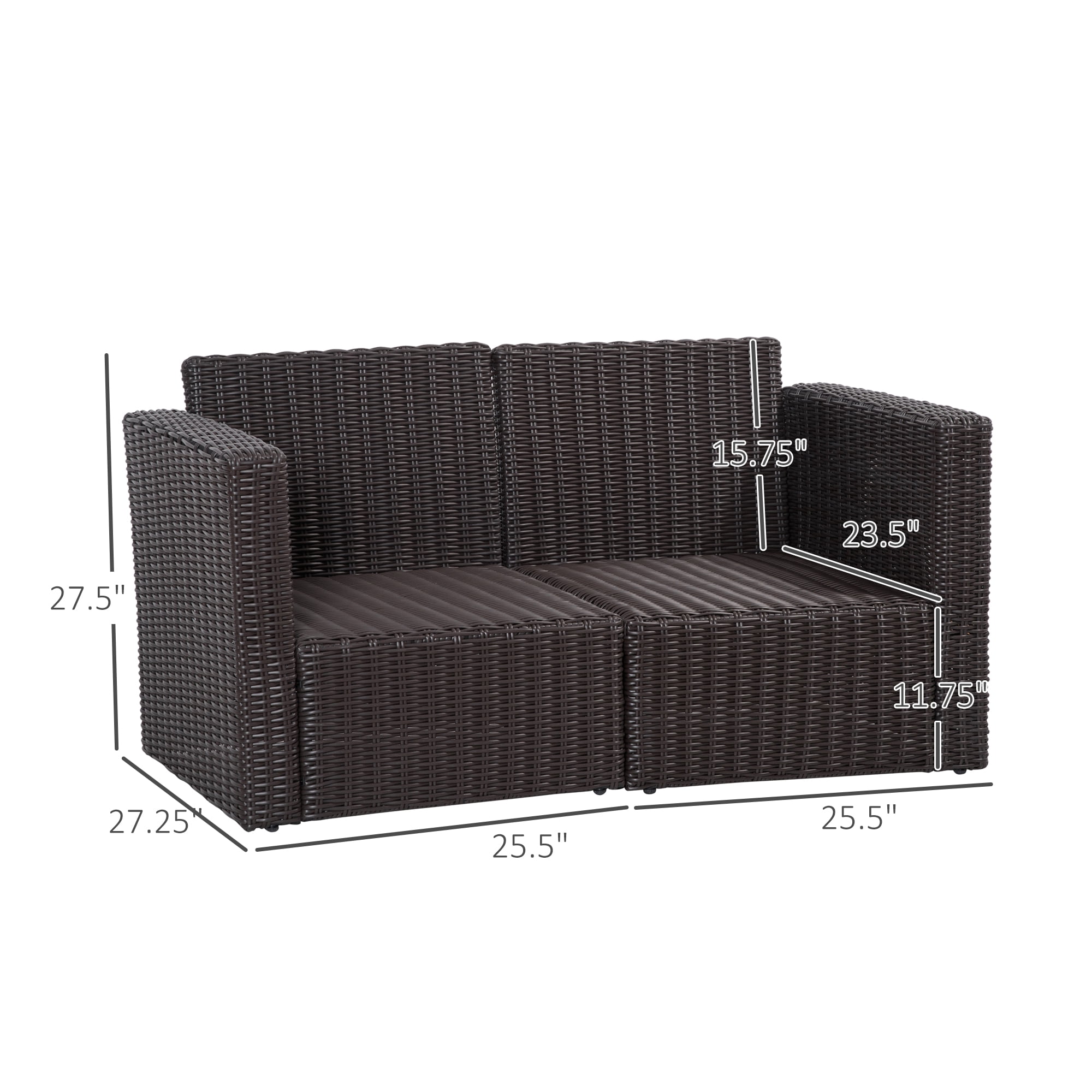 Outsunny 2 Piece Patio Wicker Corner Sofa Set, Outdoor PE Rattan Furniture, with Curved Armrests and Padded Cushions for Balcony, Dark Blue