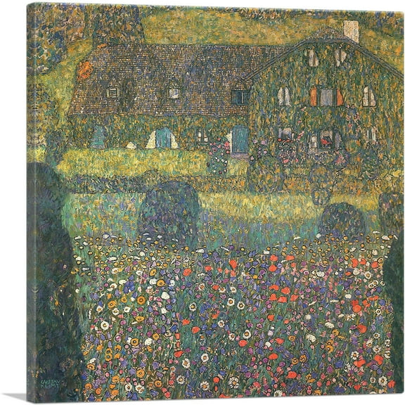 ARTCANVAS Country House By The Attersee 1914 Canvas Art Print by Gustav Klimt - Size: 18" x 18" (0.75" Deep)