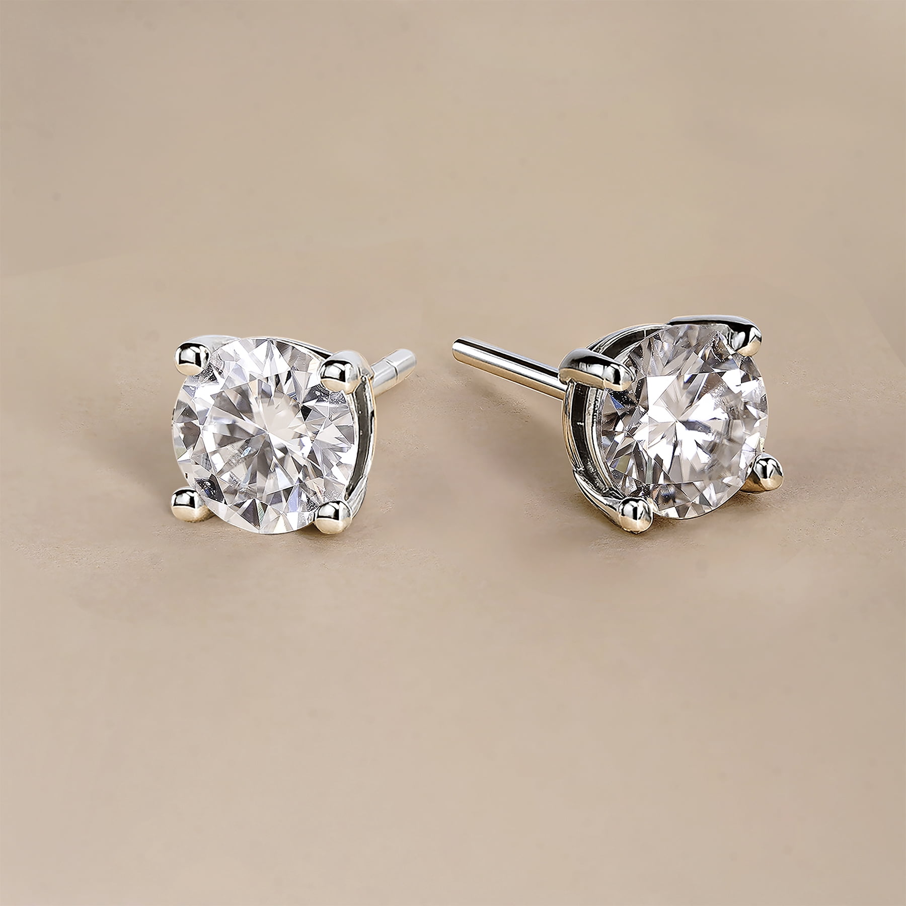 JeenMata Lab Grown Diamond Earrings 1.25 Carat Round Cut 18K White Gold Plated Solitaire Studs for Women