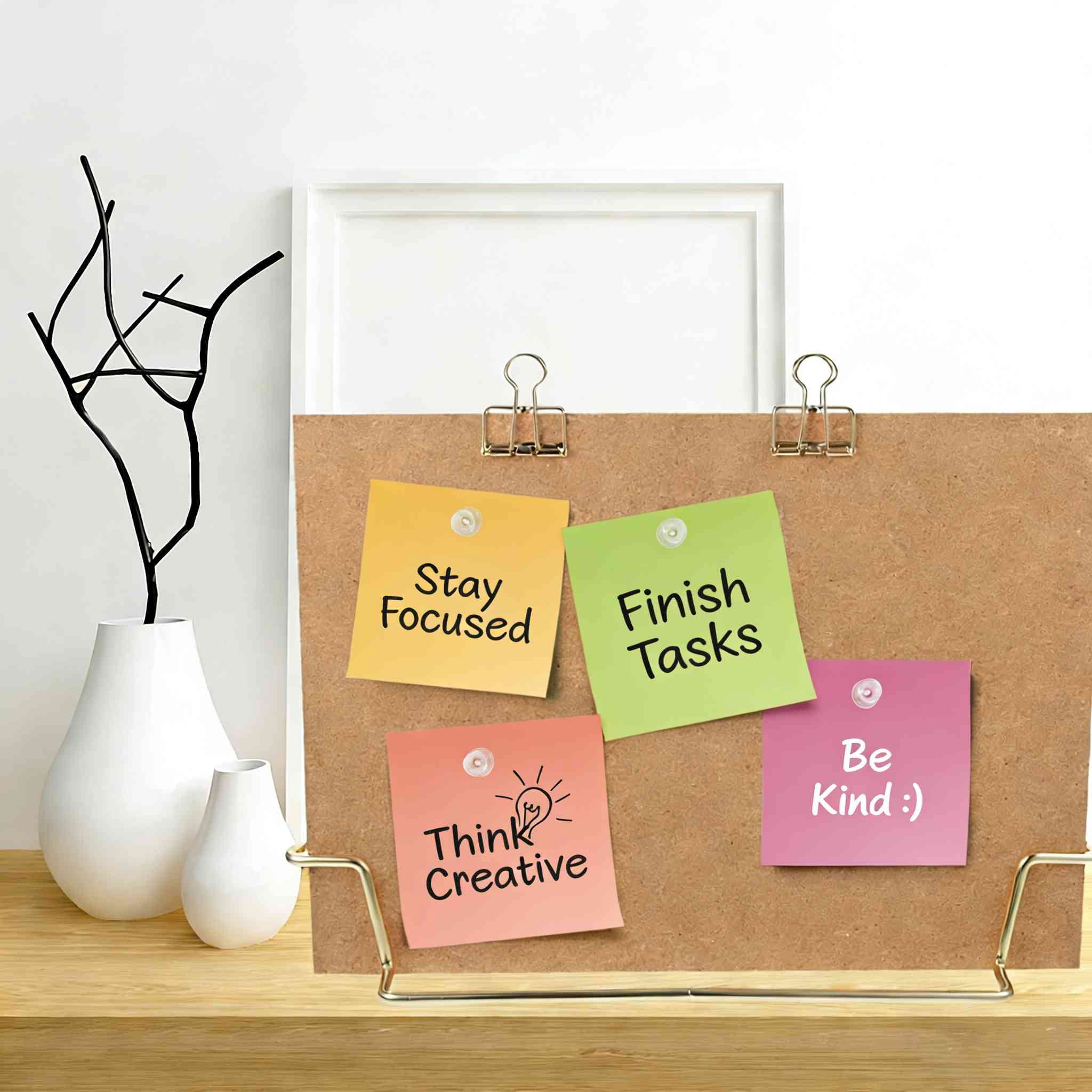 Cork Board Bulletin Board with Golden Base, Message Board Wooden Pin Memo Board Notice Board for Home Office