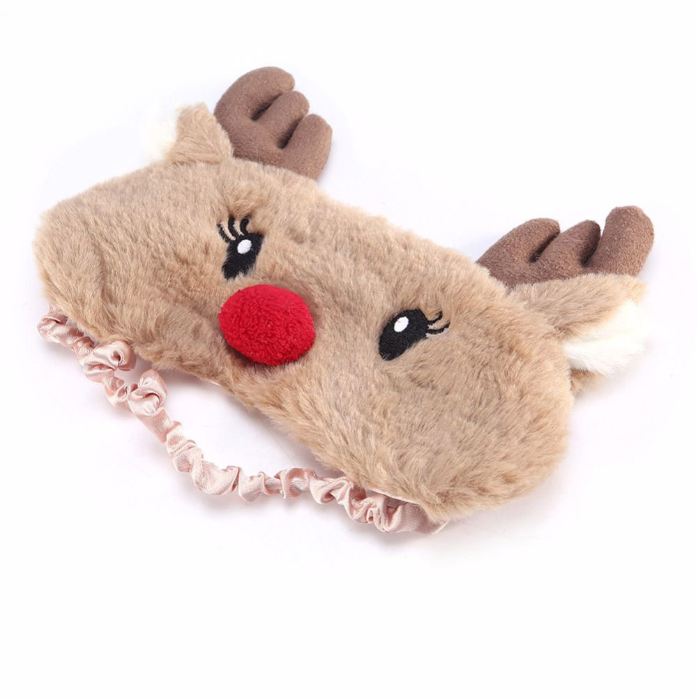 Sleep Mask, Cute Animal Christmas Deer Eye Cover Plush Fabric Warm