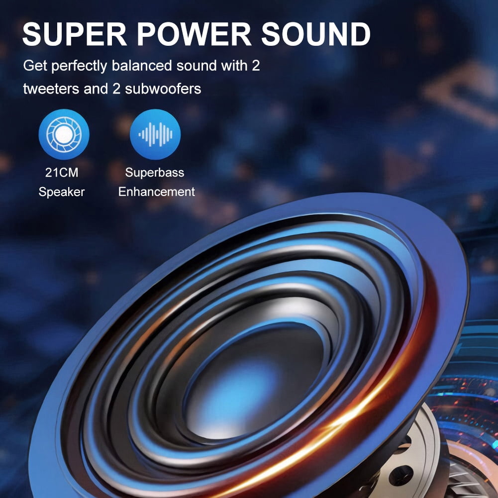 Bluetooth Speakers, Portable Wireless Loud Outdoor Home Party Bluetooth Speaker with Subwoofer, LED Colorful Lights, Microphone, Remote and Big Powerful Stereo Deep Bass Sound Boombox