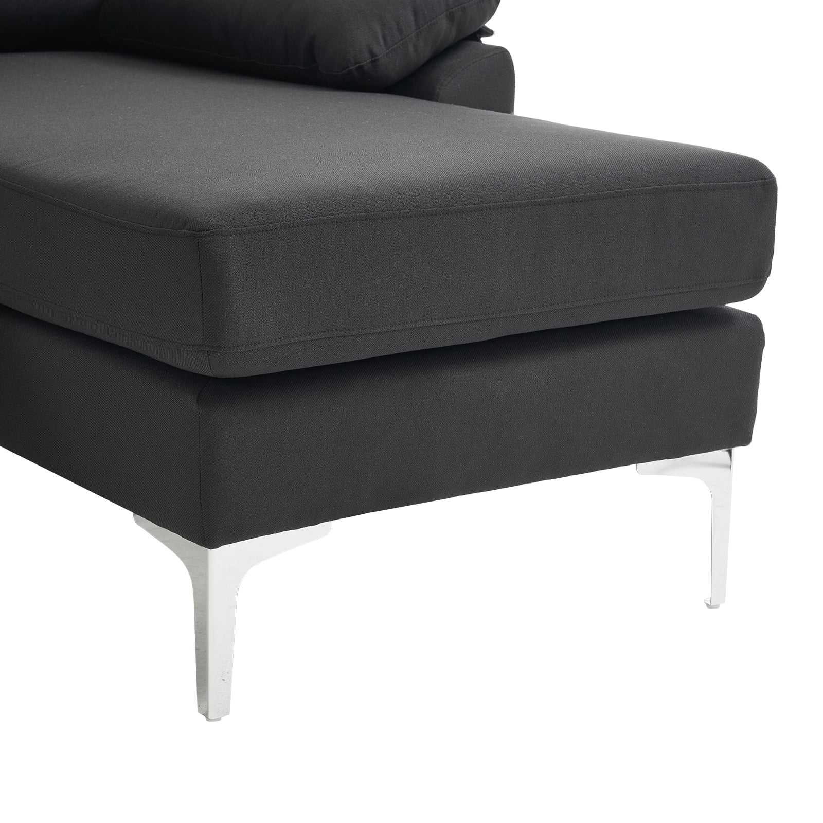Ktaxon Sectional Sofa Set, L Shaped Linen Fabric Couch with Chaise Lounge, 4 Seats Sleeper for Living Room Black