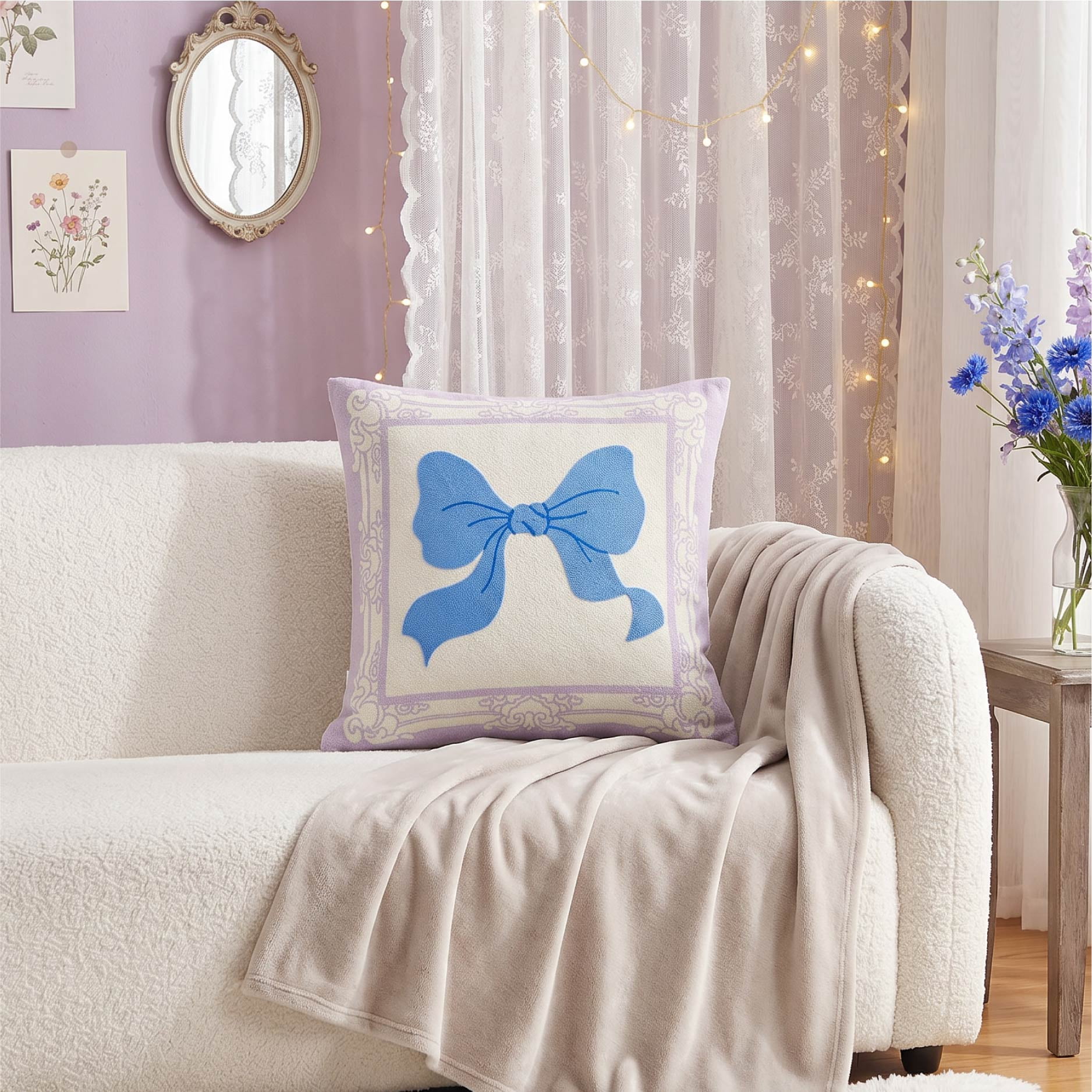 Mainstays 18" Framed Bow Pillow, Purple