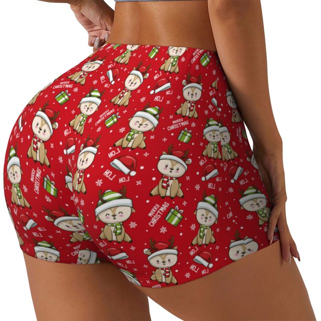 Fotbe cute Christmas Moose Shorts Sin Costuras – Shorts Deportivos de Cintura Alta para Mujer, Elásticos para Gimnasio, Yoga, Running o Ciclismo-X-Large