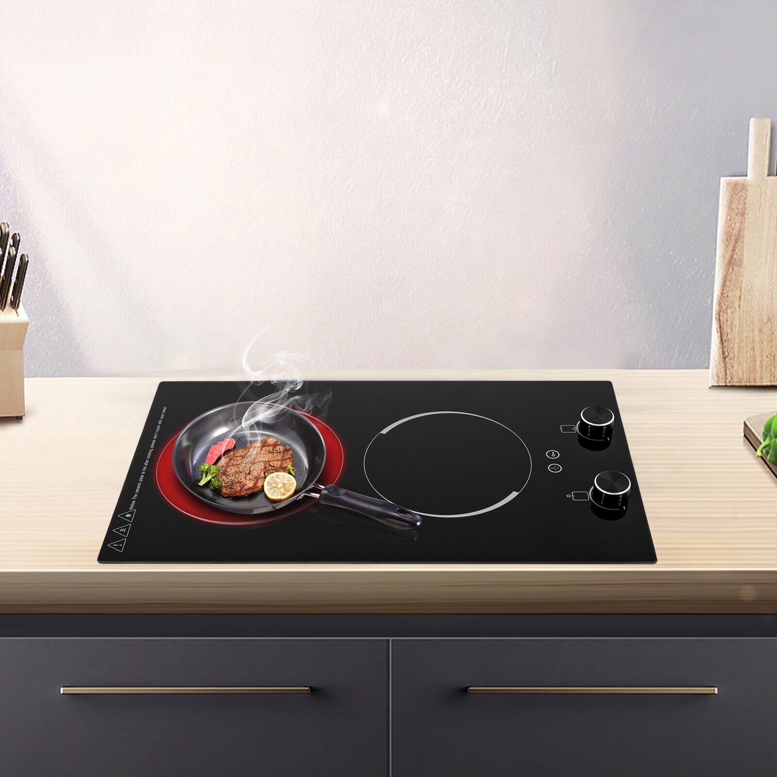 2 Burners Electric Induction Cooktop Bulit-in Stove Top Touch Control Child Lock, Black
