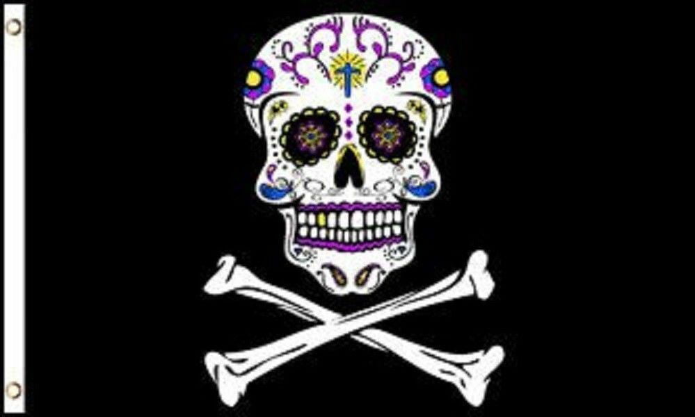 5ft x 3ft 100d Pirate Ship Jolly Roger Skull and Crossbone Bandana Biker Flag 