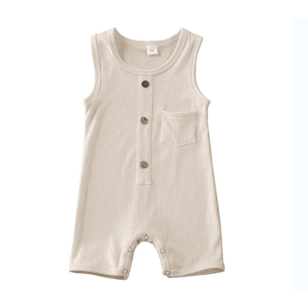 

Nokpsedcb Newborn Infant Baby Boy Girl Solid Color Sleeveless Solid Color Ribbed Jumpsuit Beige 18-24 Months
