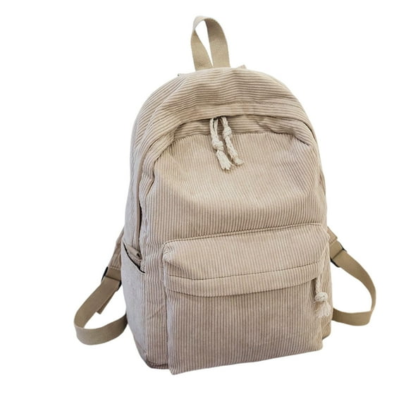 Corduroy Backpack for School and College - Ergonomic Shoulder Bag with Padded Straps, Fits Laptop and A4 Documents, Versatile Tassel Accent for Daily Use
