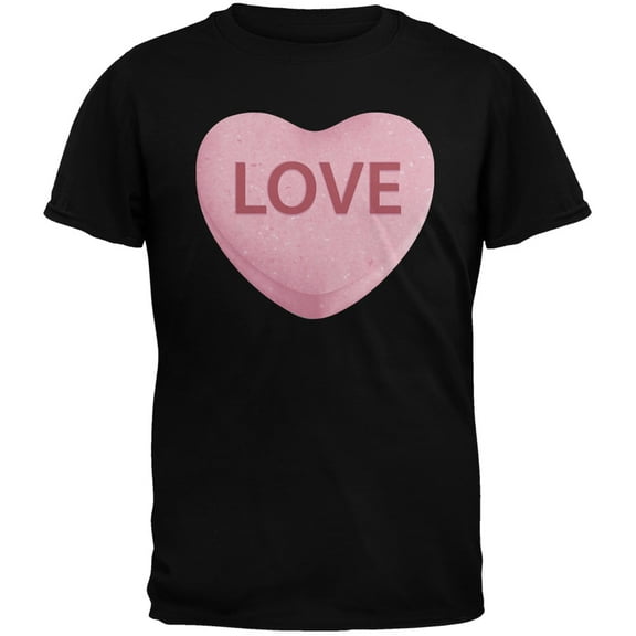 Valentine's Day Pink Love Candy Heart Black Adult T-Shirt - 2X-Large