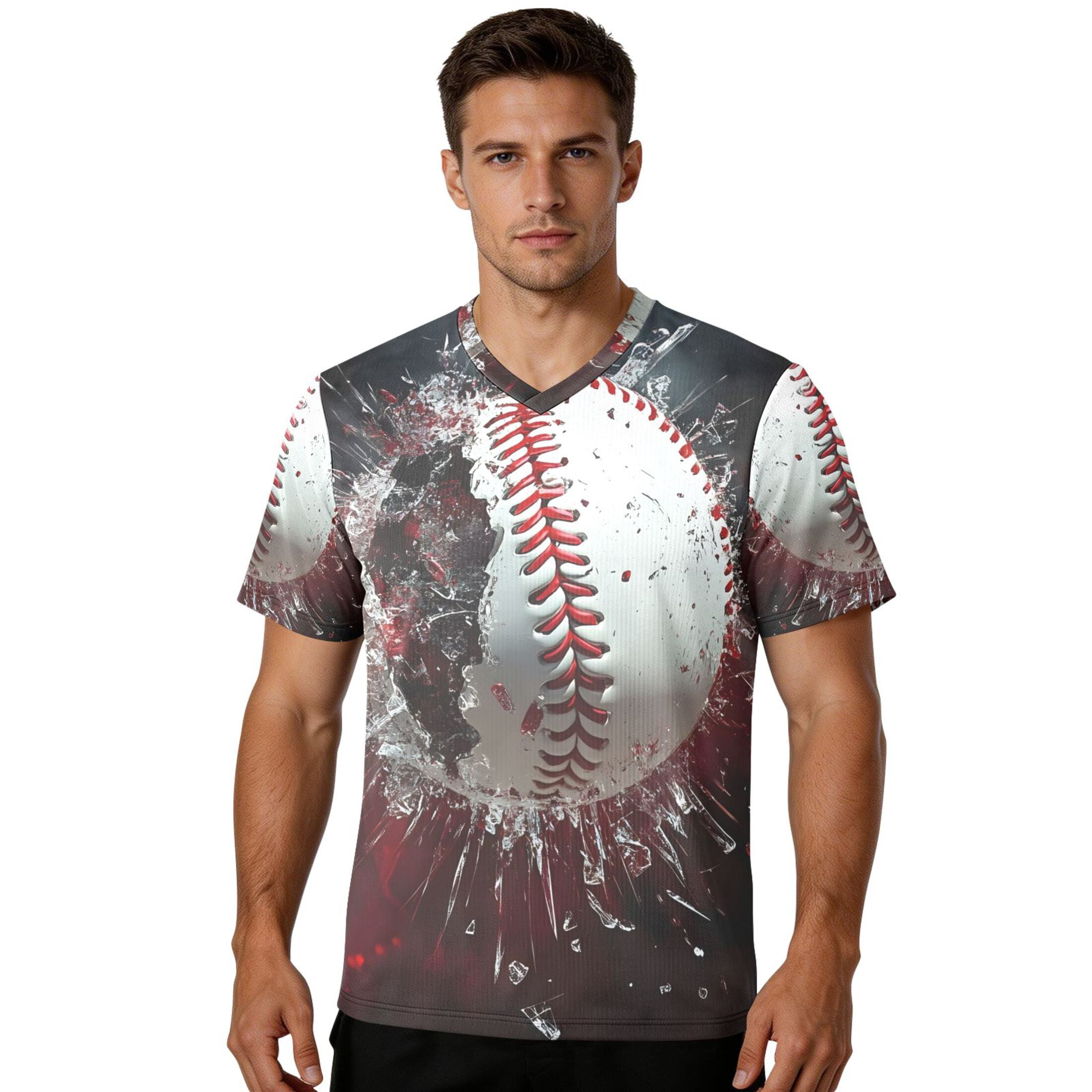 Baseball with Broken Glass Men's Sports Jerseys Athletic T-Shirt Football Referee Short Sleeves Shirt XL