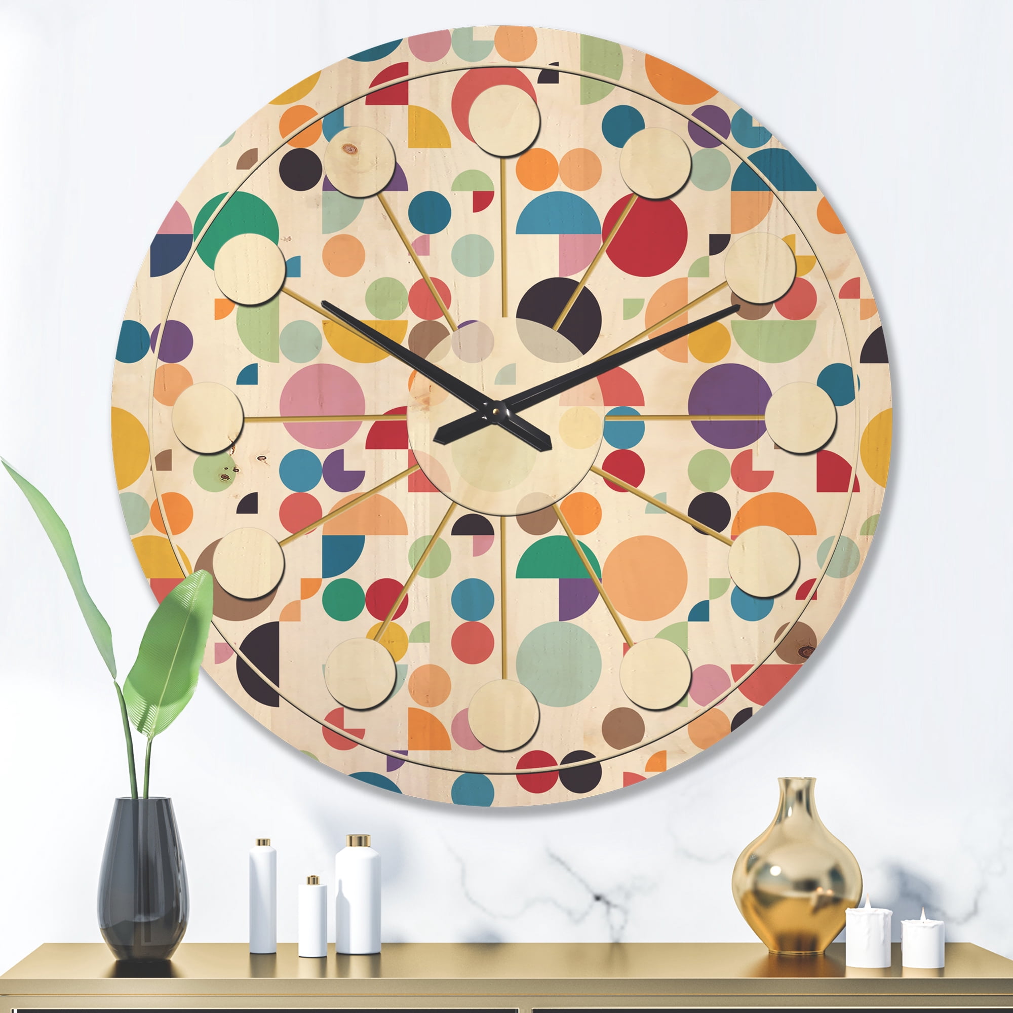 Designart 'Abstract Retro Circular I' Mid-Century Modern Wood Wall Clock