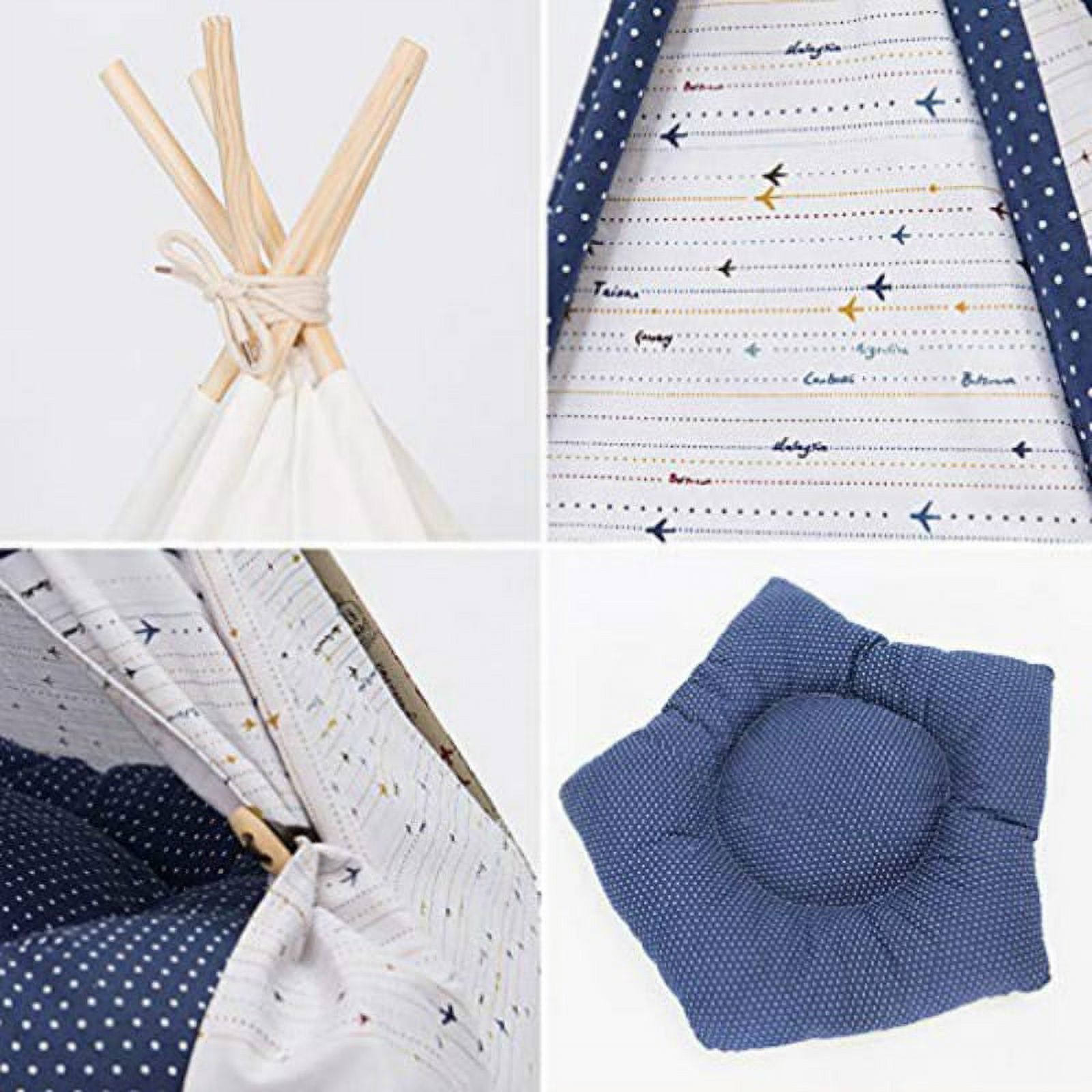 Pet Tent House Cat Bed Portable Teepee With Thick Cushion And 6 Colors Available For Dog Puppy Excursion Outdoor Indoor  40cm navy blue polka dot