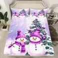 thumbnail image 2 of Manfei Cartoon Purple Snowman Queen Sheet Sets for Child, Kawaii Xmas Tree Flat Sheet, Christmas Snowflake Print Queen Fitted Sheet, Lightweight Room Decor, 4-Piece, 2 of 7
