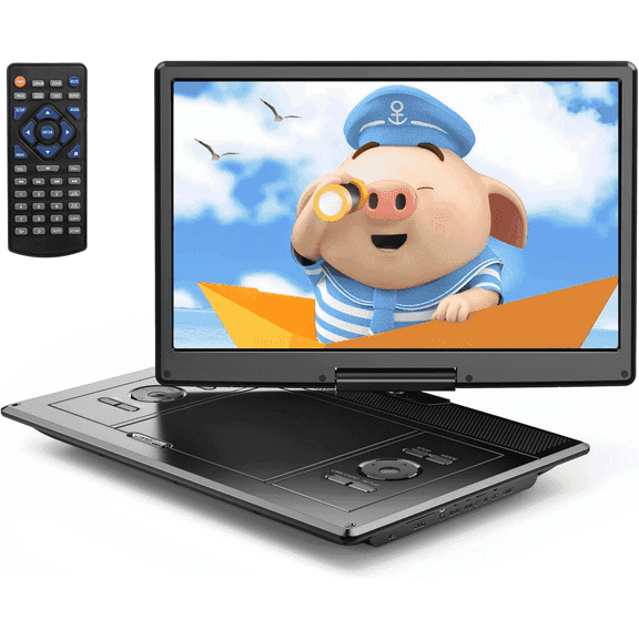 Cocobear 15.5" HD Portable DVD Player w/ Swivel Screen, 6Hr Battery, 1080P, for Kids & Car, Black