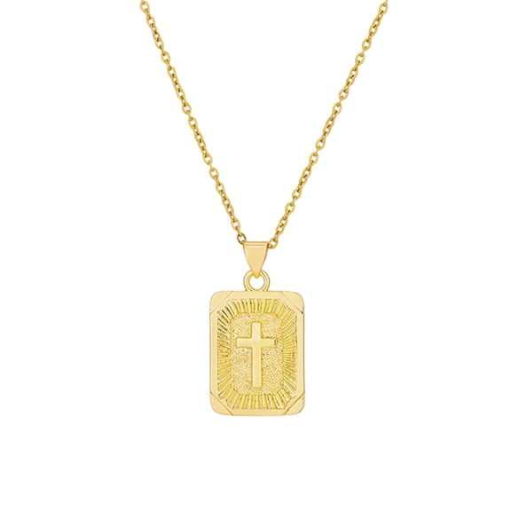Square Christian Cross Pendant Necklace Stainless Steel Jesus Christ Crucifix Charm Jewelry Religious Gift for Women and men