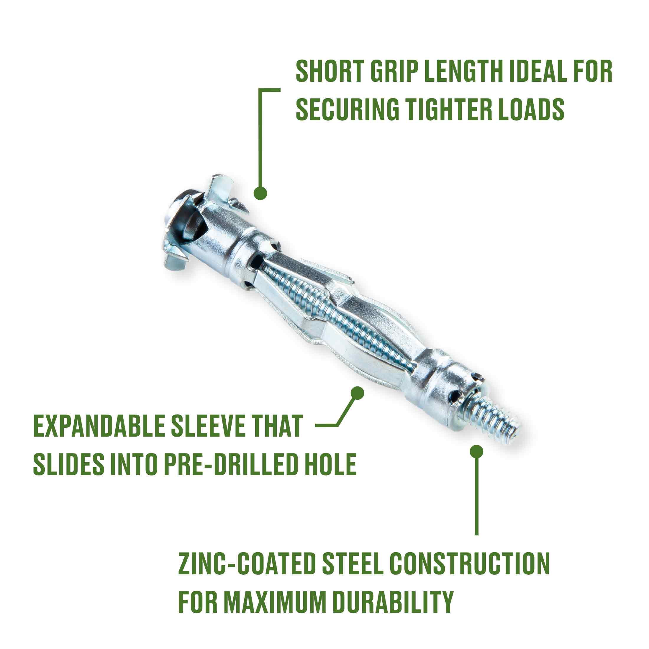 (5 pack) Hillman Hollow Wall Mult-Material Anchor Screws, 1/4" Short, Steel, Zinc, Corrosion Resistant, 80 lbs, Silver, 2 sets