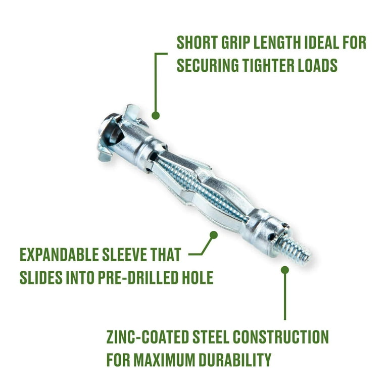 Hillman Hollow Wall Anchors, 1/4, Zinc Finish, Steel,, 60 OFF