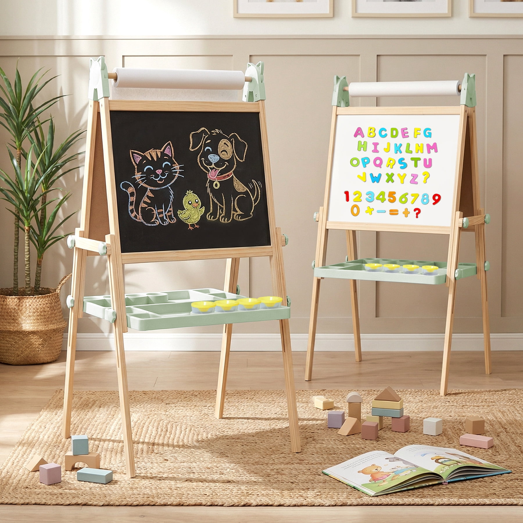 JOYOOSS Easel for Kids Ages 4-8 Easels for Toddlers Art Kids Easel Age 8-12 Wooden Drawing Easels Double-Sided Magnetic Whiteboard Chalkboard with Paper Roll for Kid Dry Erase Board G