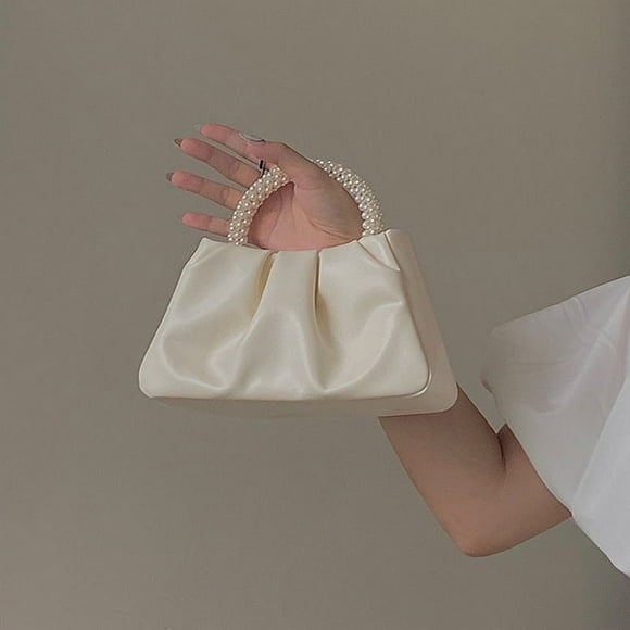 Shoulder Bag White Pearl String PU Cute Delicate Cloud Bag for Phone Lipstick Card