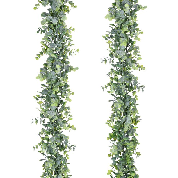 Lvydec Paquete De 2 Guirnaldas De Eucalipto Artificial Guirnalda De Eucalipto Verde Guirnalda De Fondo De Boda Decoración De Pared De Arco 5.5 Pies/Hebra Planta Colgante Falsa Para Decoración De Fiest