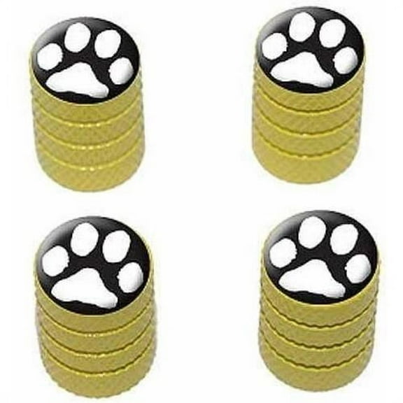 Paw Print White on Black Tire Rim Wheel Aluminum Valve Stem Caps, Multiple Colors