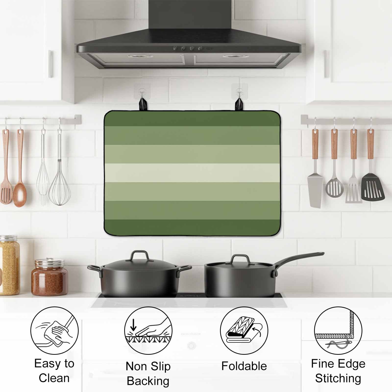 Sage Green Ombre Stove Top Cover for Electric Stove, Heat-proof & Non Slip Glass Top Stove Cover Protector, Sage Green Gradient Woods Farmhouse Kitchen Flat Cooktop Rubber Mat 28.5x20.5 Inches