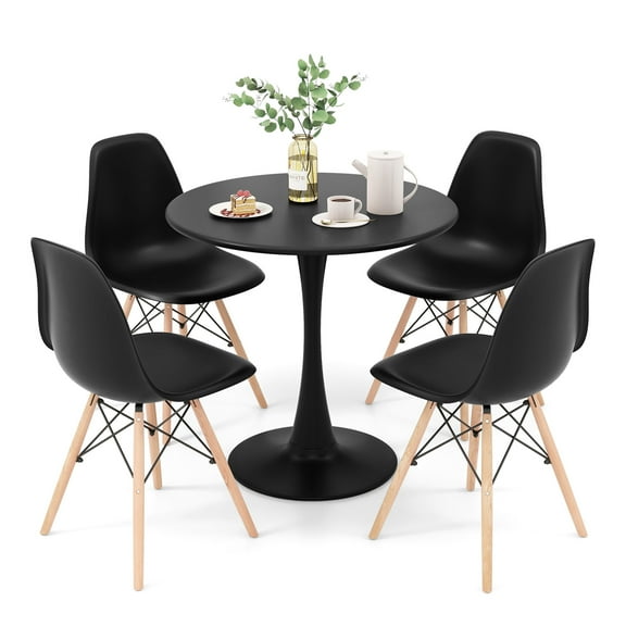 Gymax 5PCS Dining Set Modern Round Dining Table 4 Chairs for Small Space Kitchen