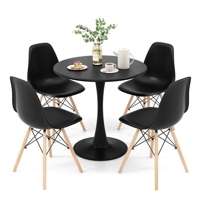 Gymax Ensemble de Salle à Manger 5 Pcs Table à Manger Ronde Moderne 4 Chaises pour Petite Cuisine