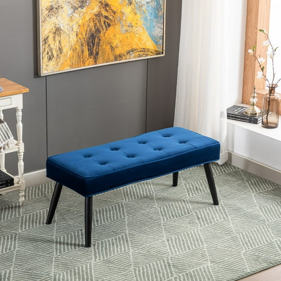 Costaelm Hank Tufted Velvet Upholstered Bench, Velvet Royal Blue