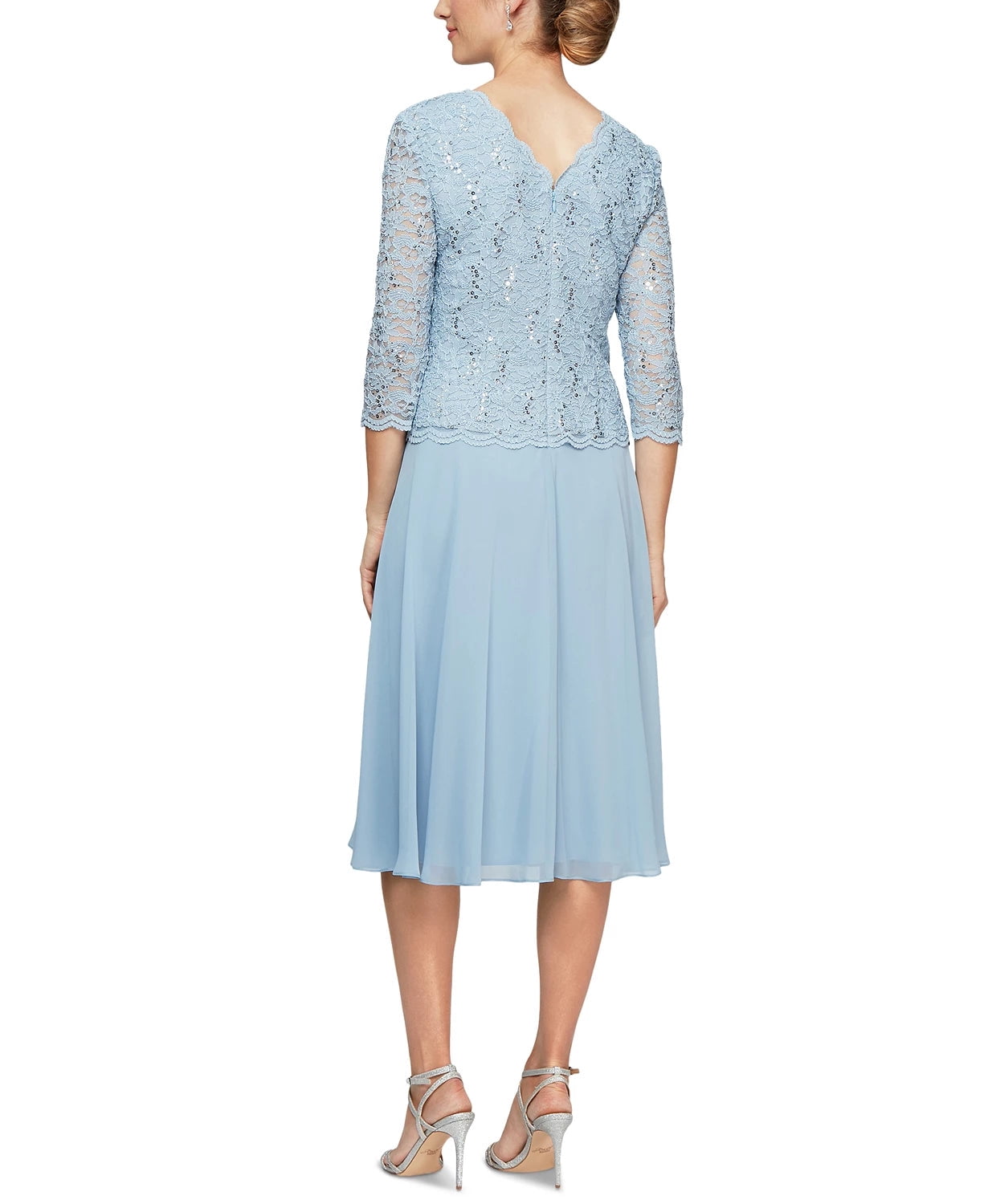 Tea Length Sequin Lace Mock Dress 