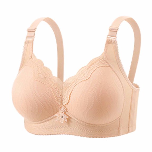 Ohufall Daily Bras for Women Lace Large Size Adjustable Strap Bra Thin Gathered Seamless Underwear