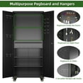 thumbnail image 5 of Garage Storage Cabinet with Wheels, 5 Pegboards and 1 Drawer, 71" H Lockable Metal Storage Cabinet with 2 Adjustable Shelves and 16 Hooks for Garage,Warehouse, Assembly Required,Black, 5 of 8