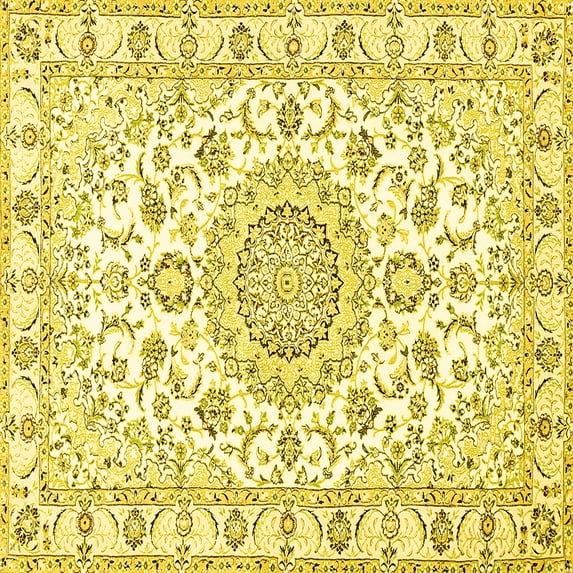 Ahgly Company Indoor Square Medallion Yellow Traditional Area Rugs, 5' Square