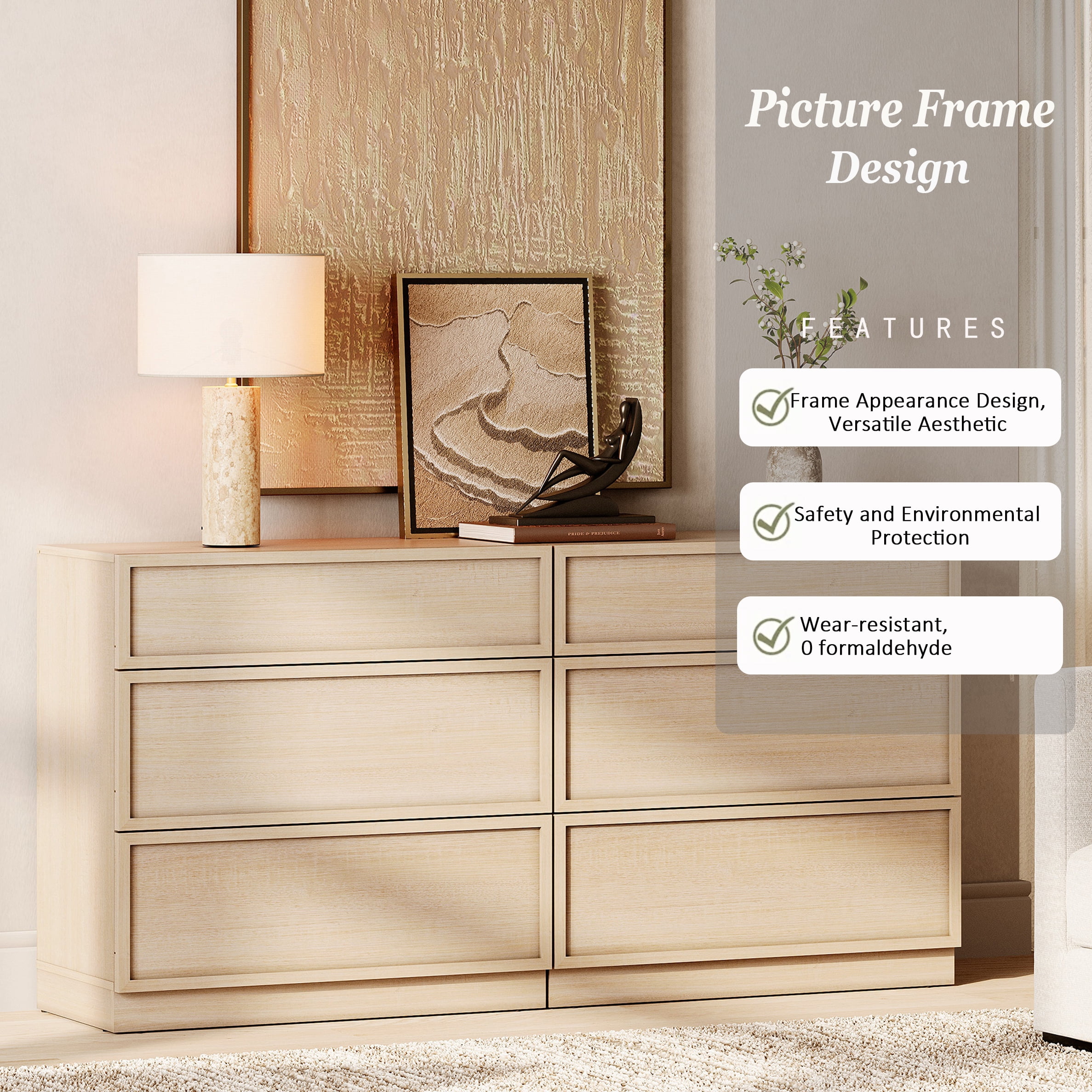 63" Modern Sideboard Buffet Cabinet with 6 Drawers, Multifunctional Sideboard with Large Storage and Adjustable Shelf