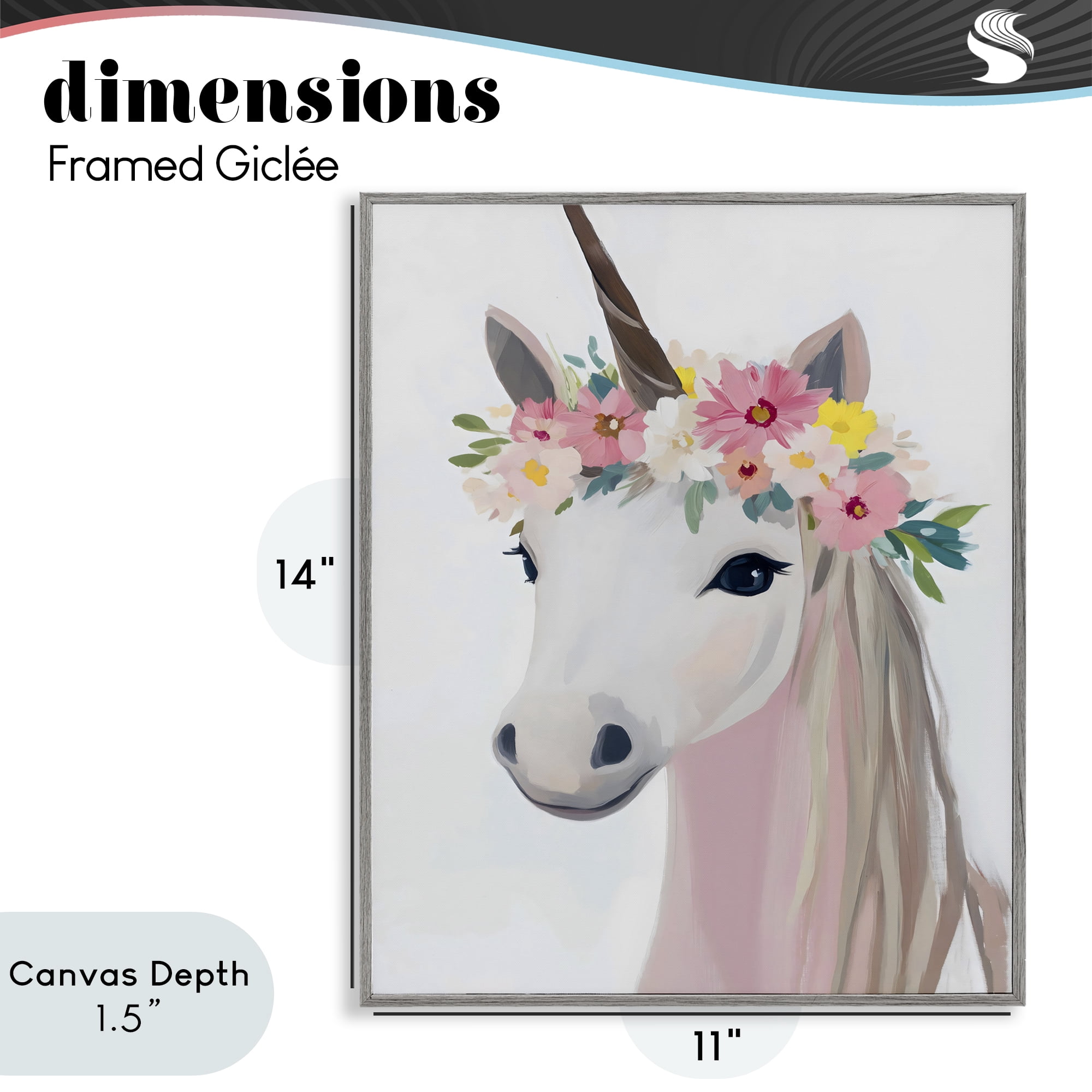 Stupell Industries Flower Crown Unicorn Gray Framed Giclee Art, design by The Prints Vibe
