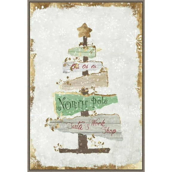 Amanti Art Golden Christmas Tree Framed Canvas Wall Art Print