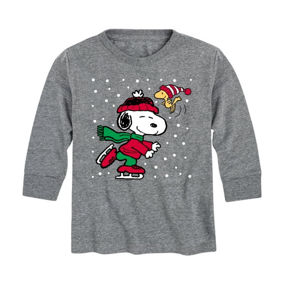 Peanuts - Snoopy and Woodstock Ice Skating - Toddler And Youth Christmas Fun Long Sleeve Graphic T-Shirts