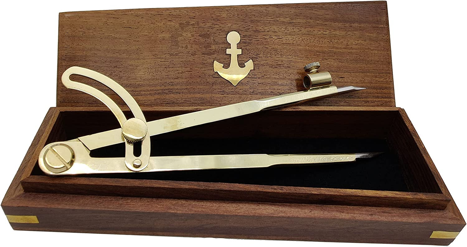 5MoonSun5's 8 Inch Large Pencil Marking Compass Circle Leather Scratch Compass Maker Scriber Marking Wing Divider, Ideal for Drawing Circles, Scribing Wood Metal, Drafting,Map Plotting with wooden box