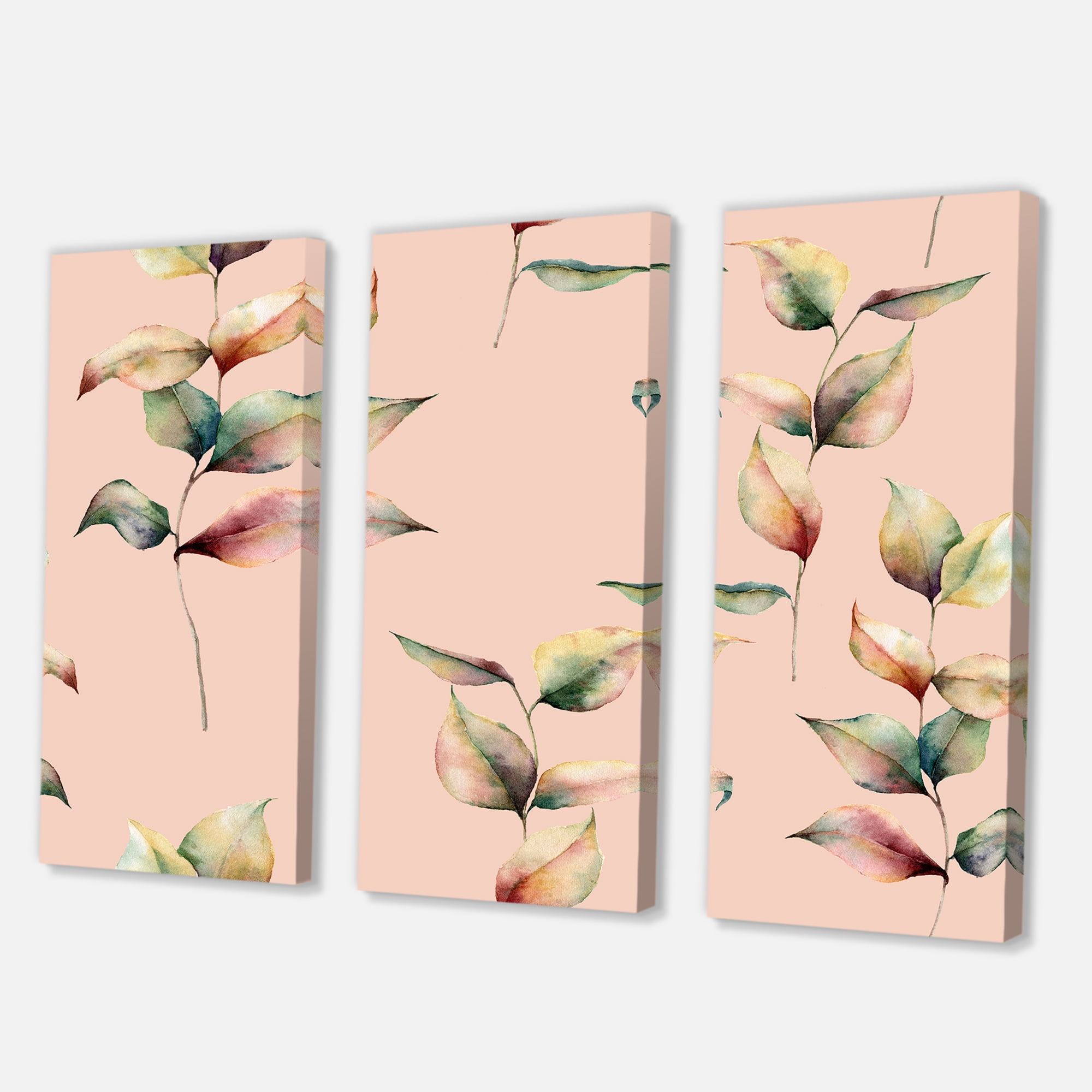 Designart ' Autumn Pink Leaves with Branch On Pastel Colors ' Traditional Canvas Wall Art Print